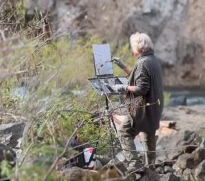 Kerstin painting at the Falls Mt.Shasta